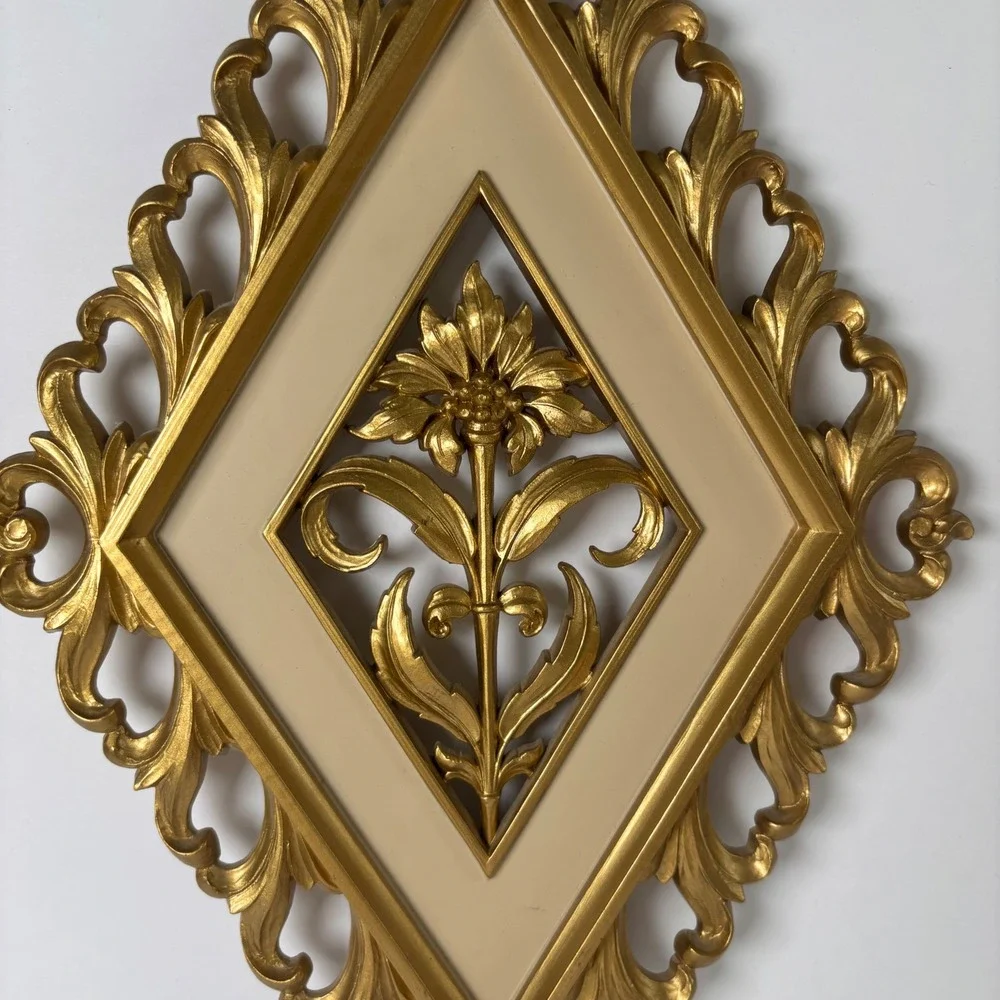 Syroco Floral Wall Art Set 2 14x8.5 Gold Diamond Hollywood‎ Regency MCM 4973